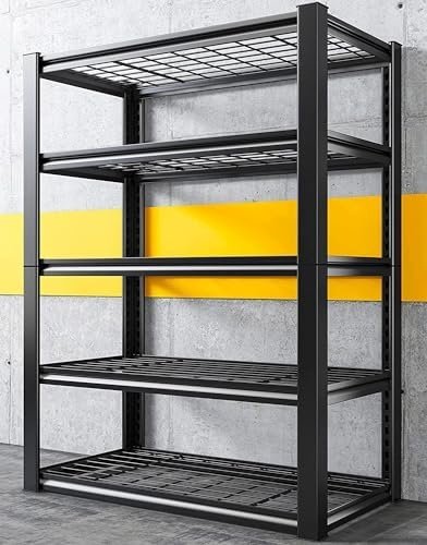 REIBII Garage Shelving,2500LBS Storage Shelves Heavy Duty Shelving Adjustable 5-Tier Industrial Metal Shelving Units for Garage, Basement, Pantry,Warehouse, School,Commercial,36″ W x 16″ D x 72″ H