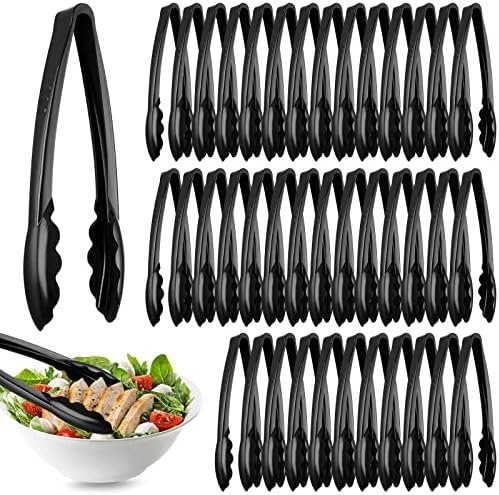 Tessco 50 Pcs Plastic Tongs for Serving Bulk 9 Inch Plastic Serving Tongs, Disposable Serving Utensils Tongs, Heavy Duty Plastic Salad Tongs for Kitchen Buffets BBQ Events Catering (Black)